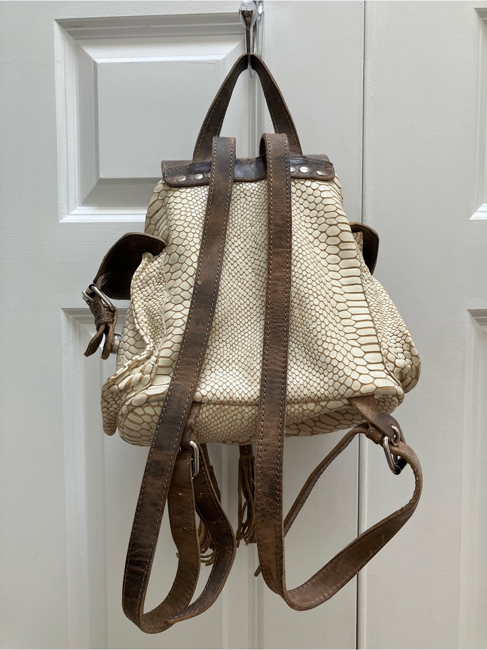 Freebird by Steven Brett Mini Backpack Leather Cream Snake Print - Picture 5 of 16